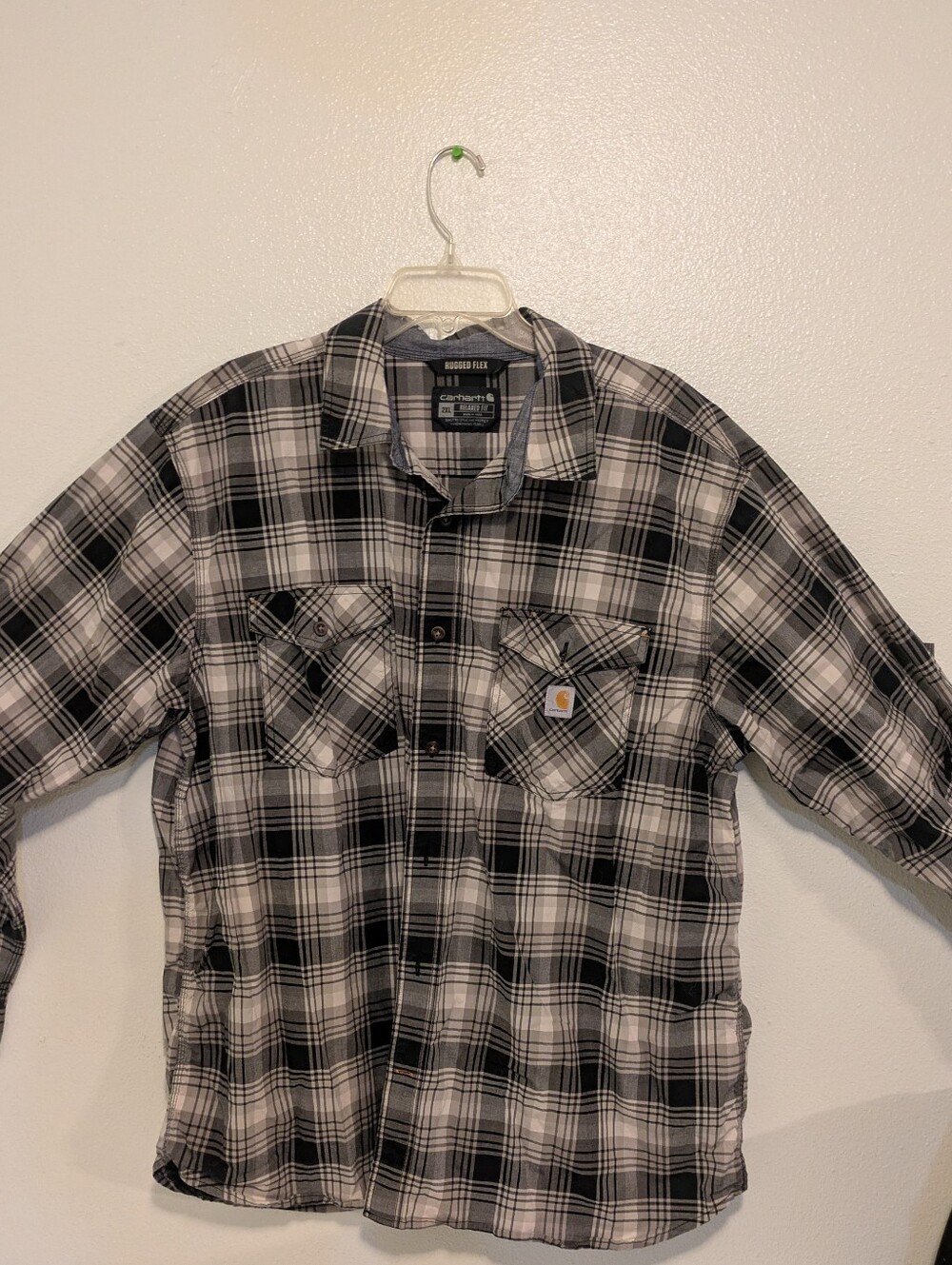 Carhartt Lightweight Black & White Plaid Button-Up Work Shirt